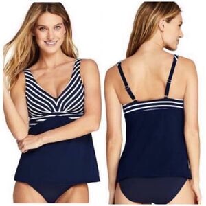 Land’s End soft cup adjustable strap Vneck tankini blue white stripe various